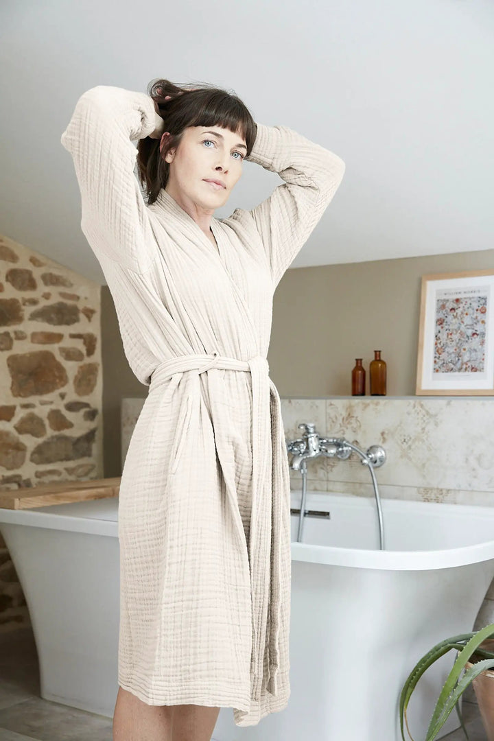 Peignoir kimono mixte S/M Gaze de coton unie GAÏA Pampa by L'effet papillon