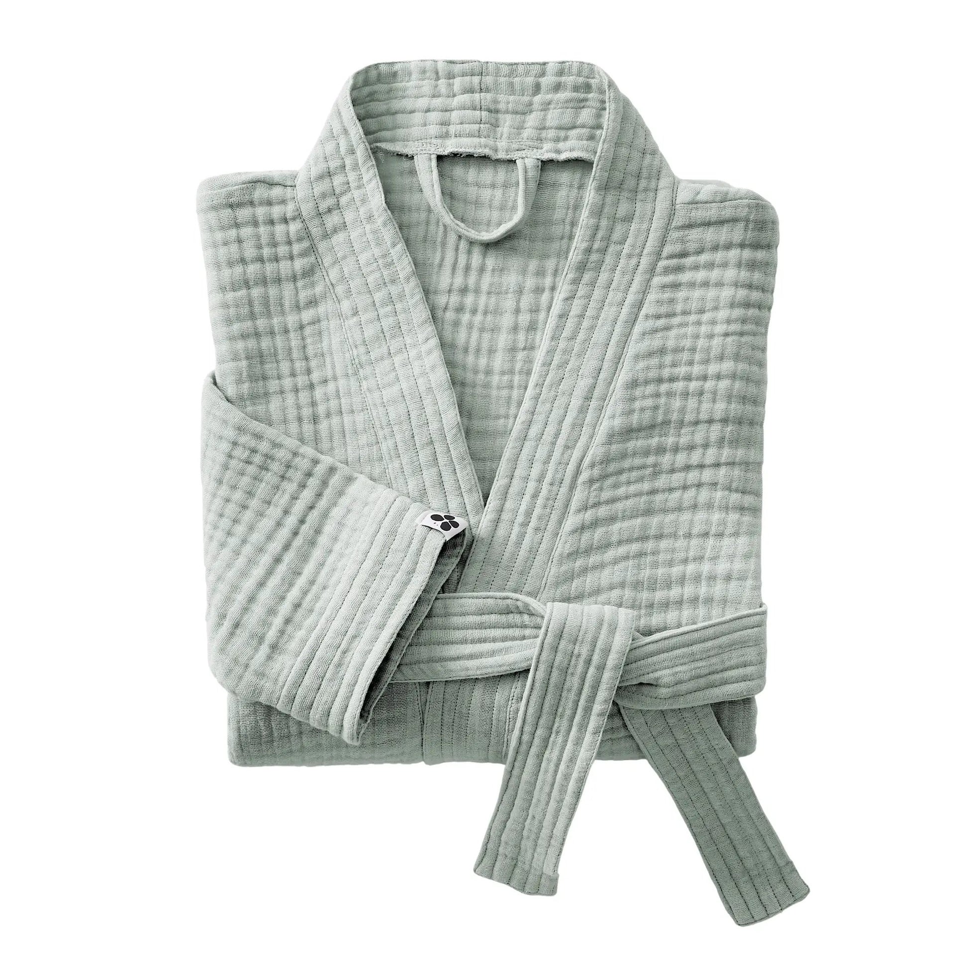 Peignoir kimono mixte S/M Gaze de coton unie GAÏA Eucalyptus by L'effet papillon