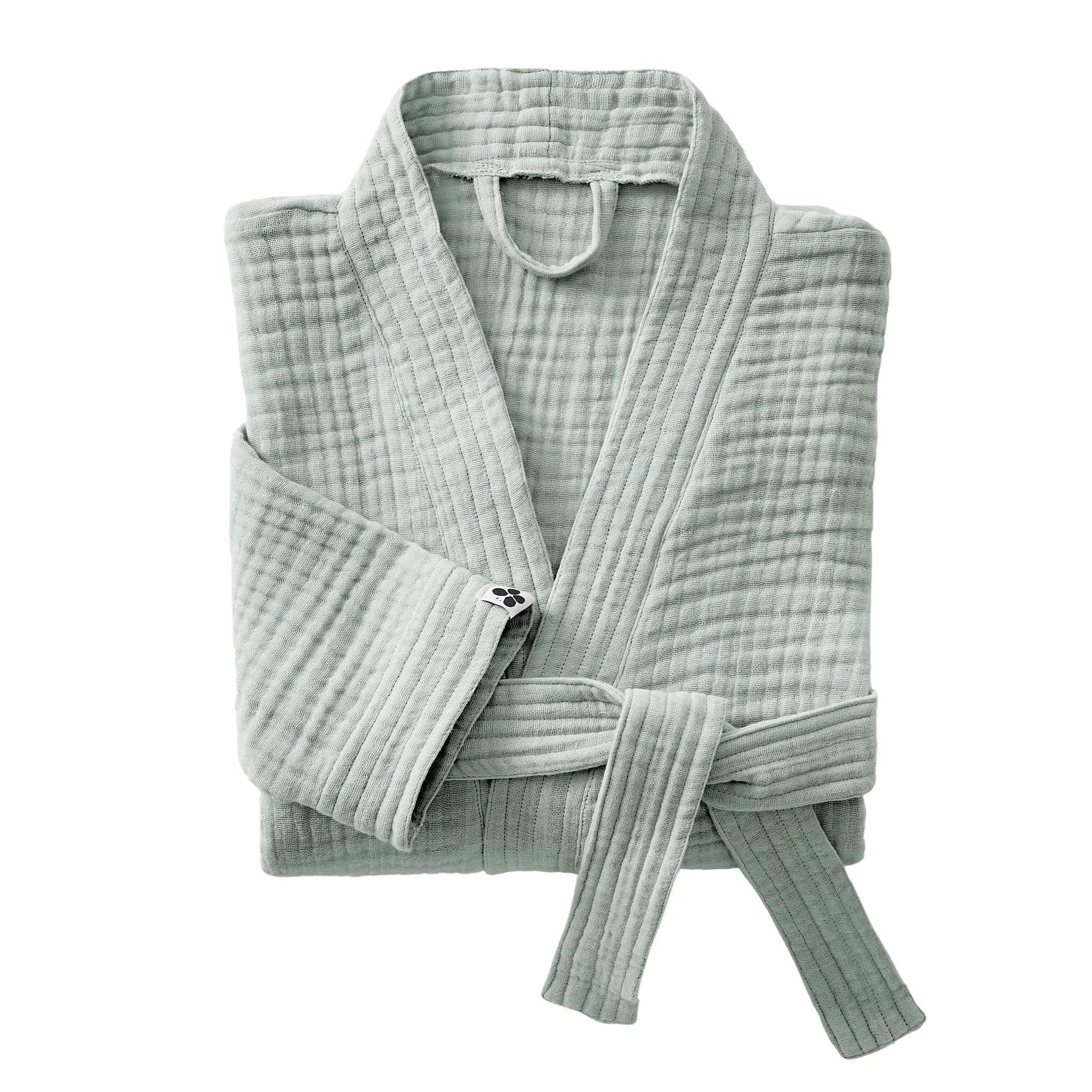 Peignoir kimono mixte S/M Gaze de coton unie GAÏA Eucalyptus by L'effet papillon