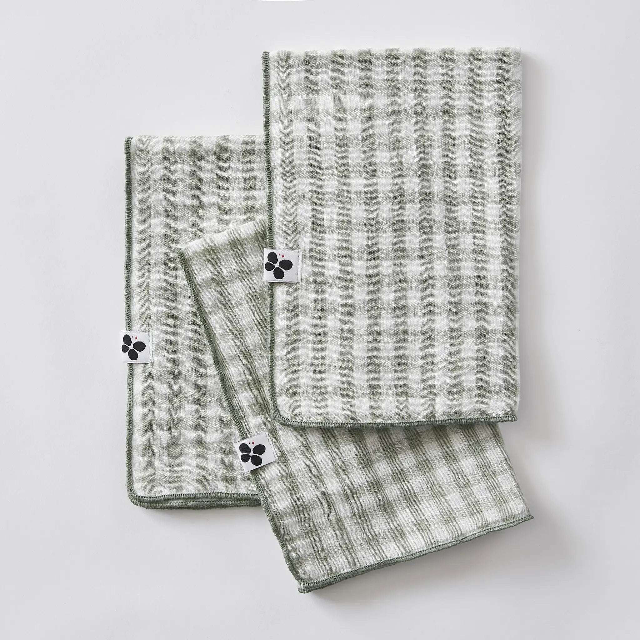 Lot de 3 serviettes 40 x 40 cm Gaze de coton tissée teinte VICKIE Eucalyptus by L'effet papillon