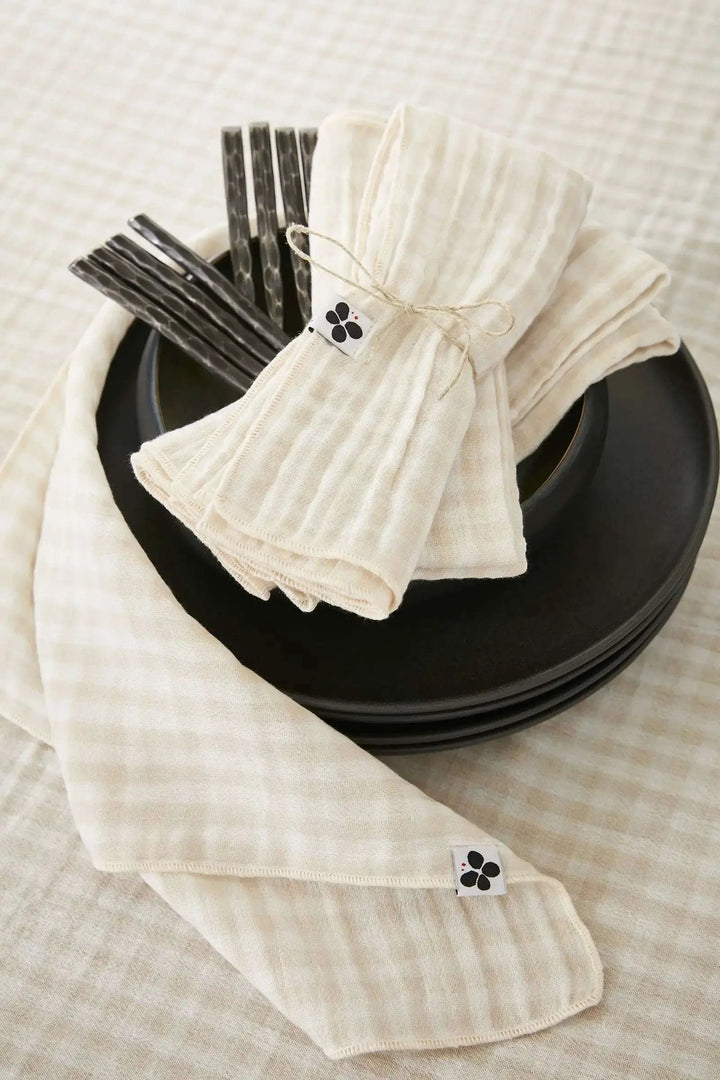 Lot de 3 serviettes 40 x 40 cm Gaze de coton tissée teinte VICKIE Pampa by L'effet papillon