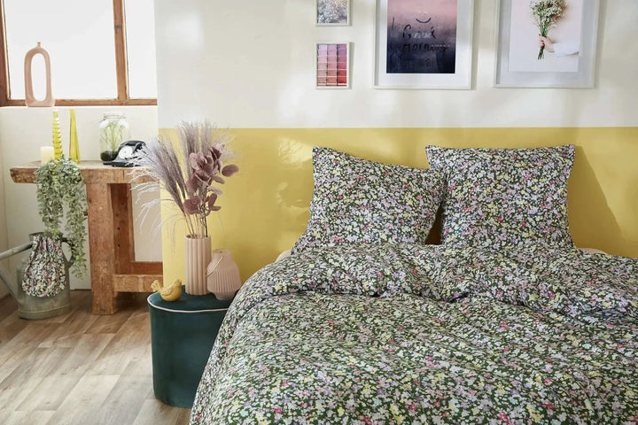 Parure de lit (Housse de couette + Taie d'oreiller) Coton imprimé MYOSOTIS by L'effet papillon