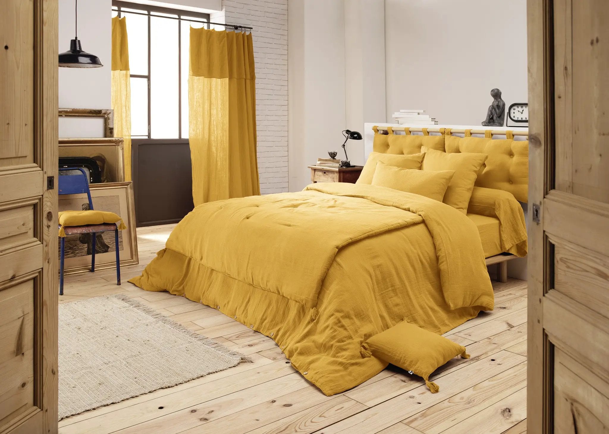 Edredon 180 x 240 cm Gaze de coton unie GAÏA Safran by L'effet papillon