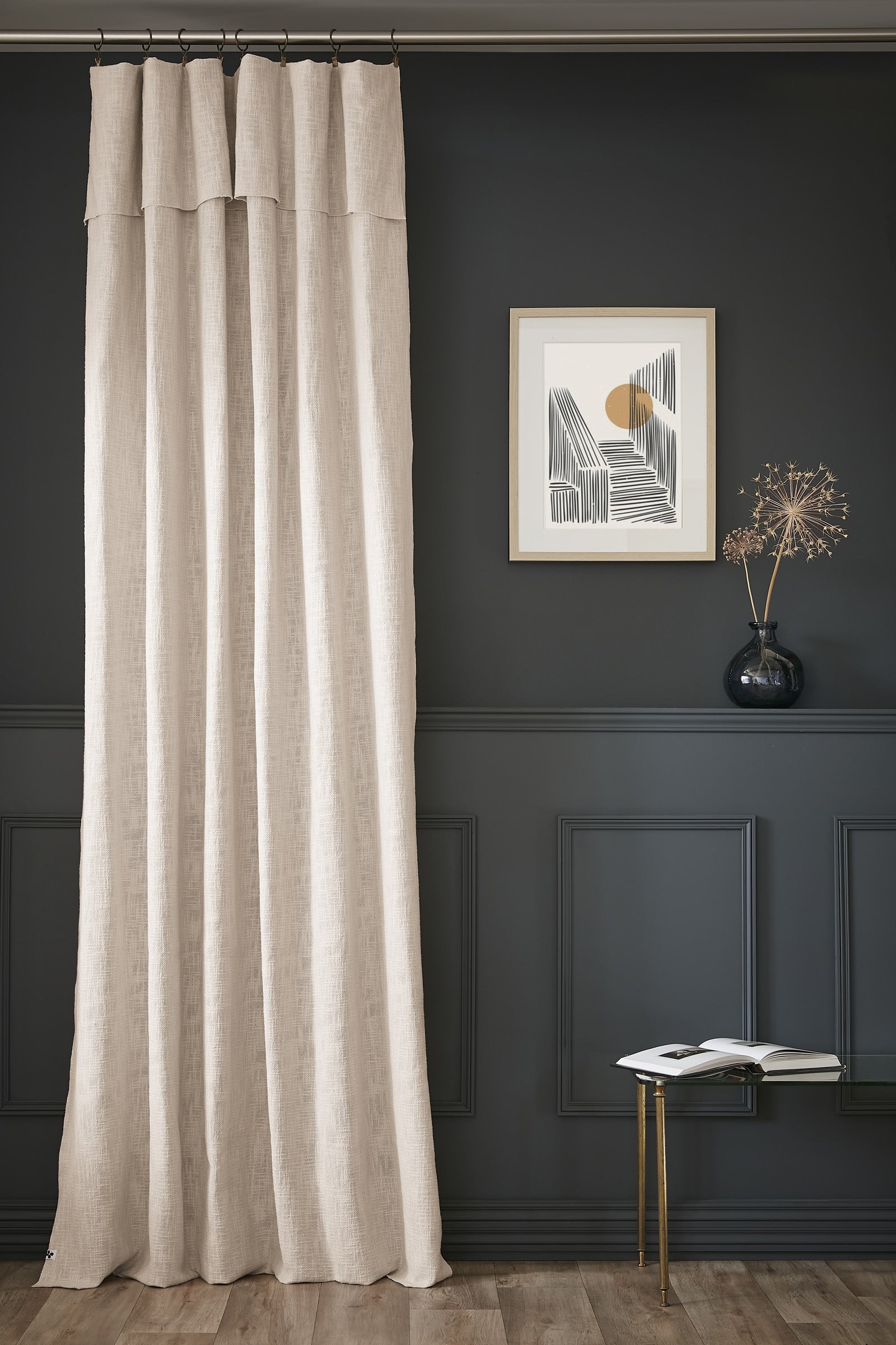 Rideau ajustable + 8 anneaux pince 140 x 270 cm Slub SIXTINE Pampa coton