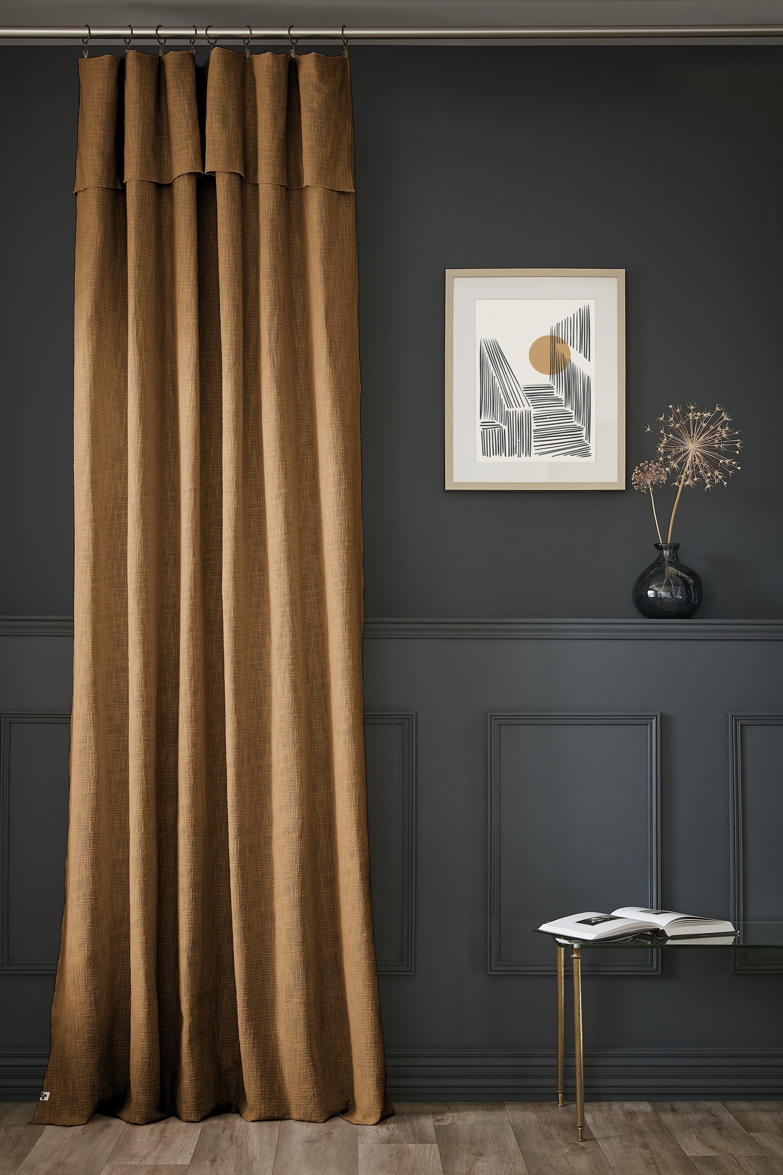 Rideau ajustable + 8 anneaux pince 140 x 270 cm Slub SIXTINE Camel coton
