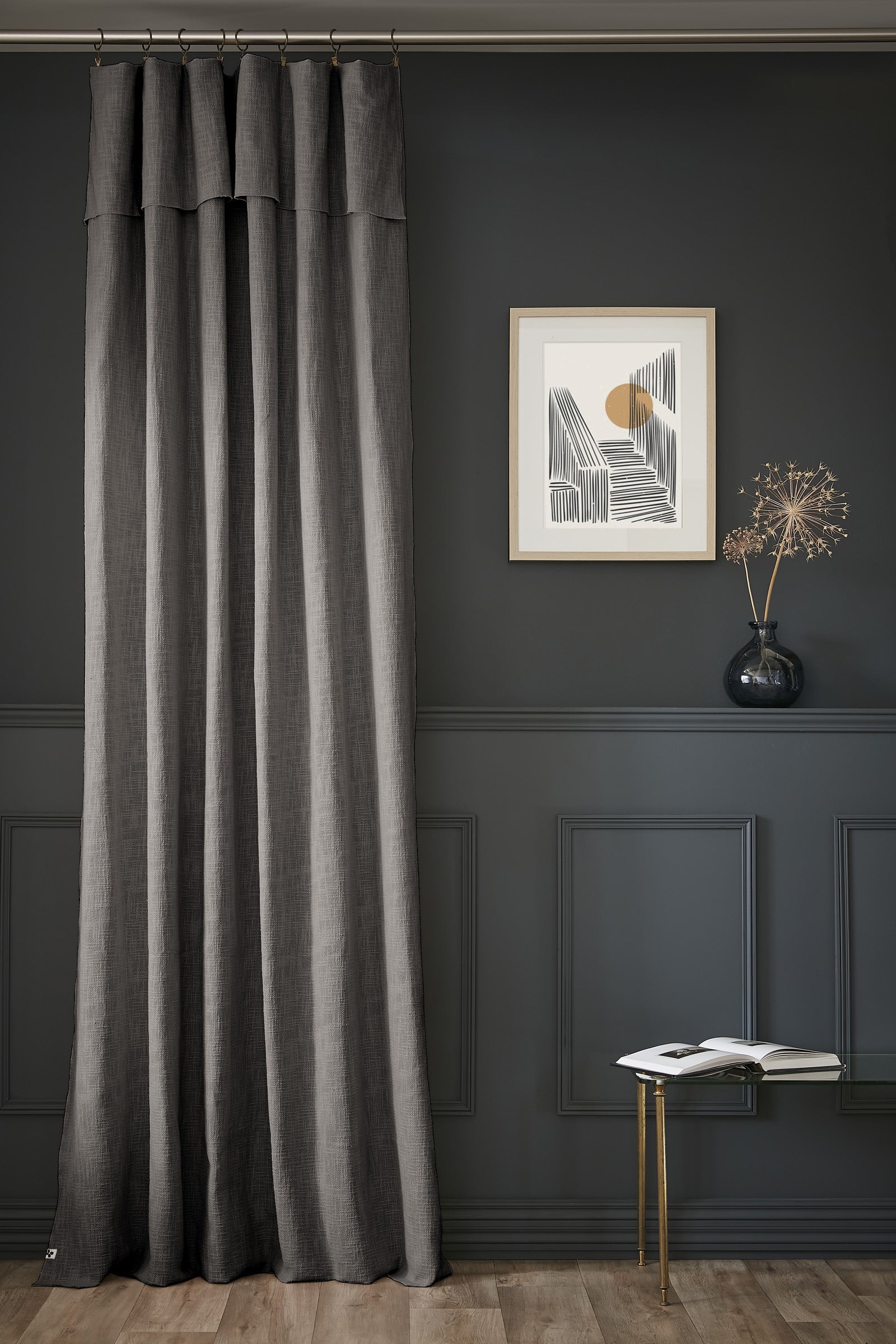 Rideau ajustable + 8 anneaux pince 140 x 270 cm Slub SIXTINE Ardoise coton