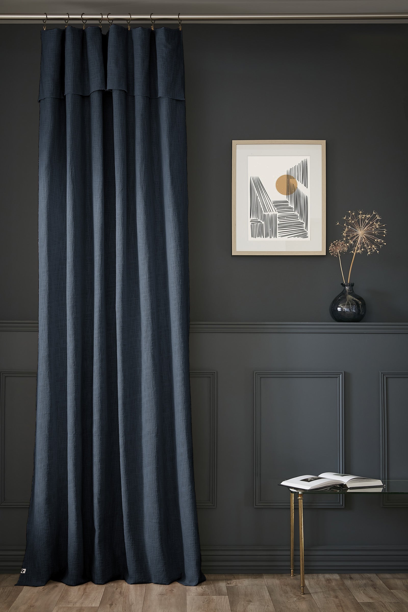 Rideau ajustable + 8 anneaux pince 140 x 270 cm Slub SIXTINE Minuit coton
