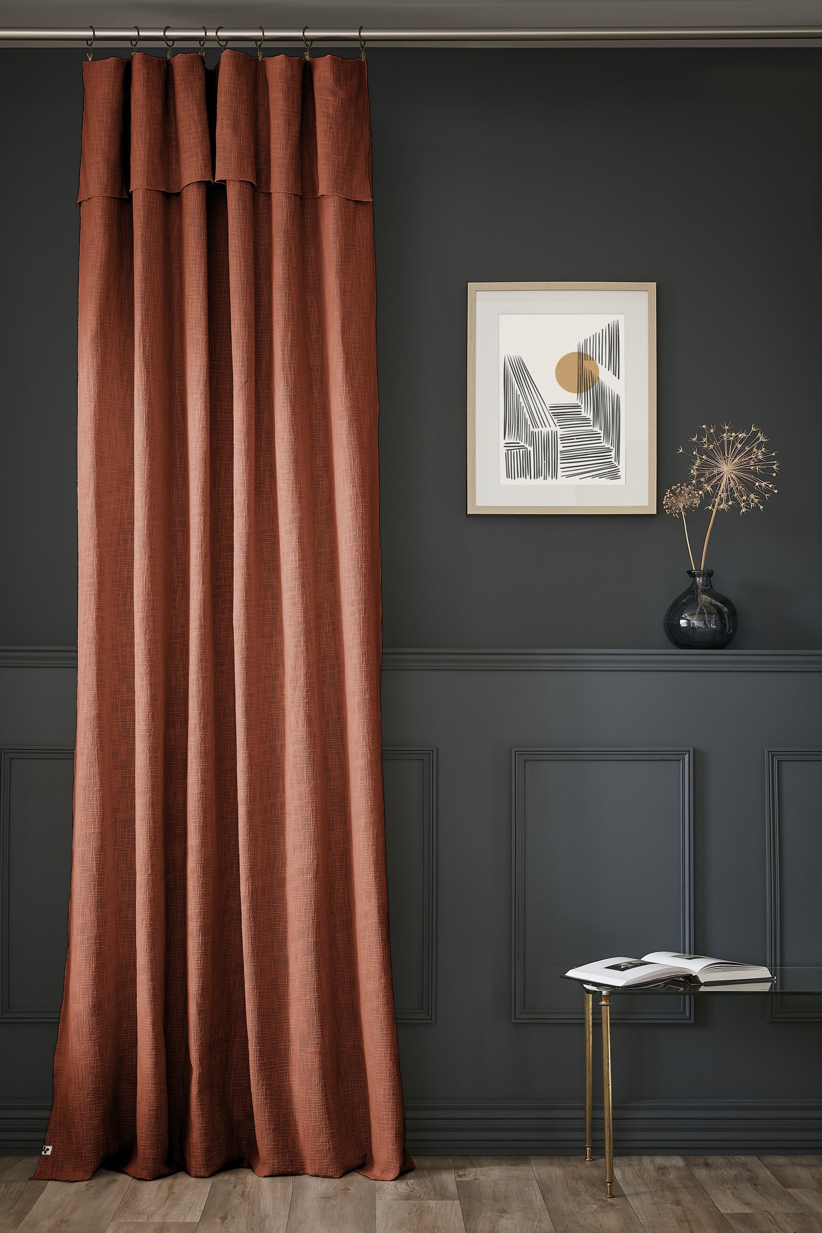 Rideau ajustable + 8 anneaux pince 140 x 270 cm Slub SIXTINE Terracotta coton