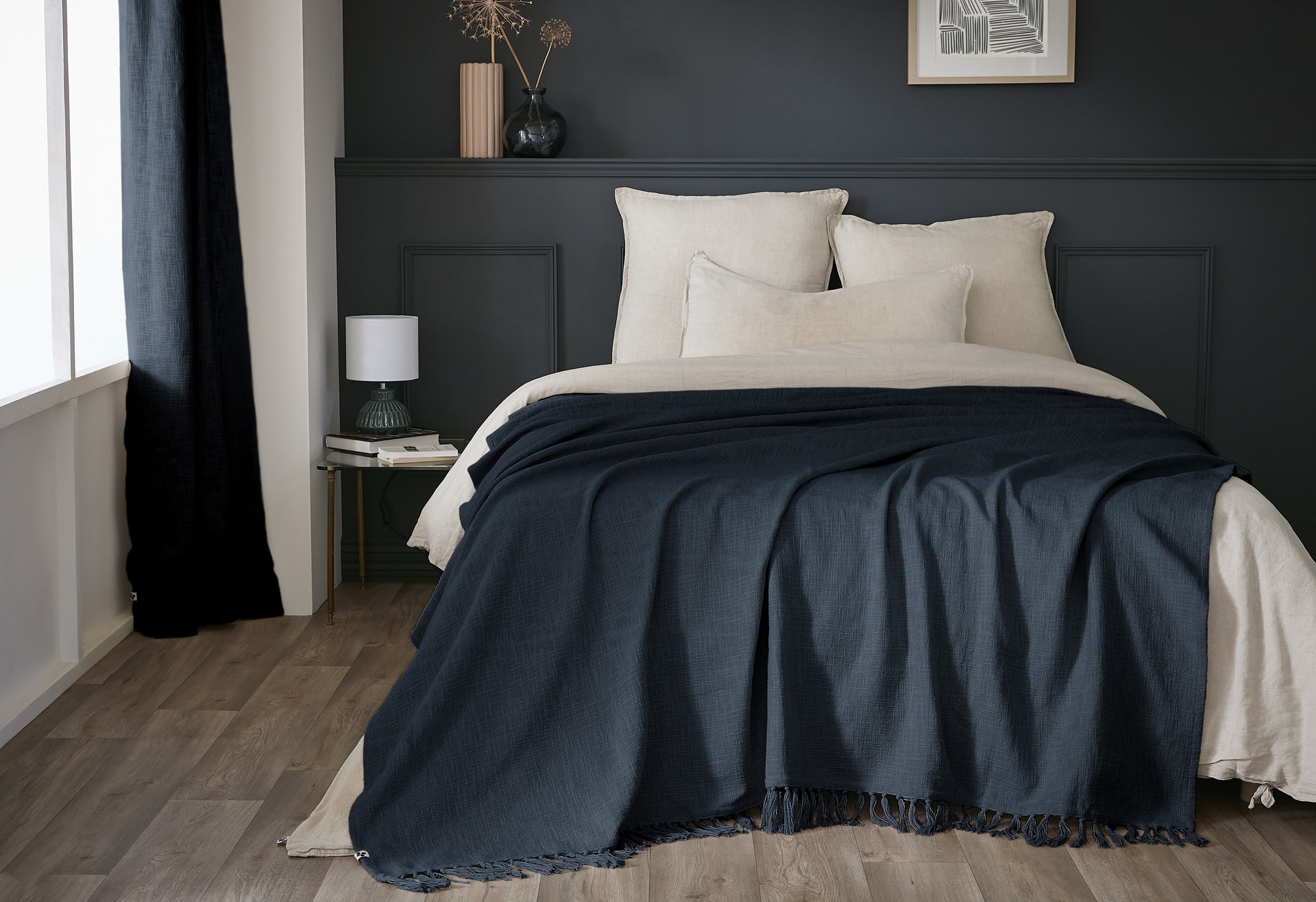 Plaid Slub SIXTINE Minuit coton