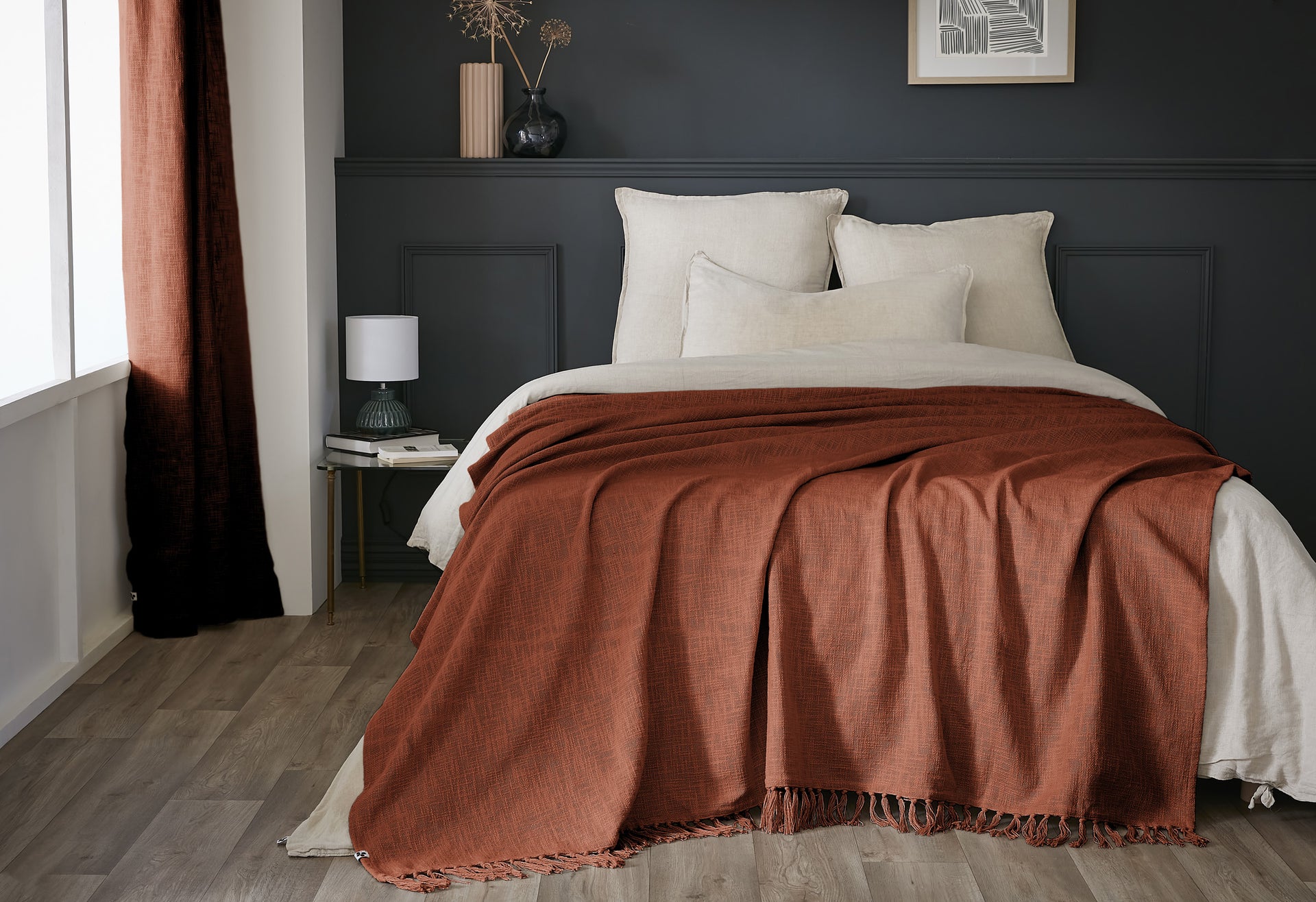 Plaid Slub SIXTINE Terracotta coton