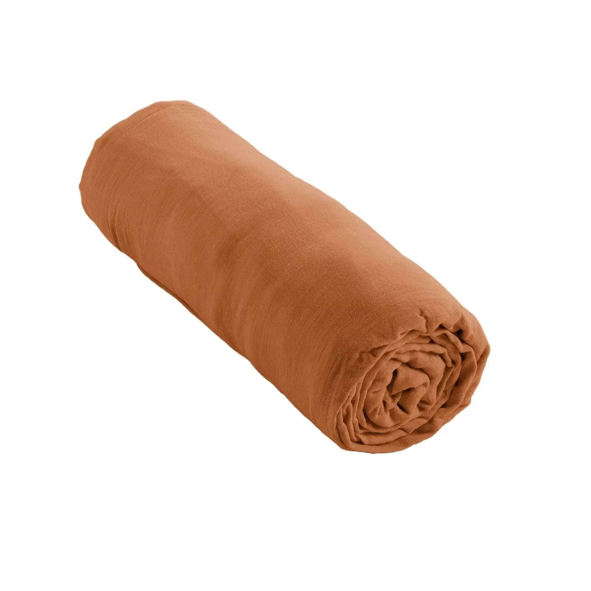 Drap housse Gaze de coton unie GAÏA Abricot by L'effet papillon