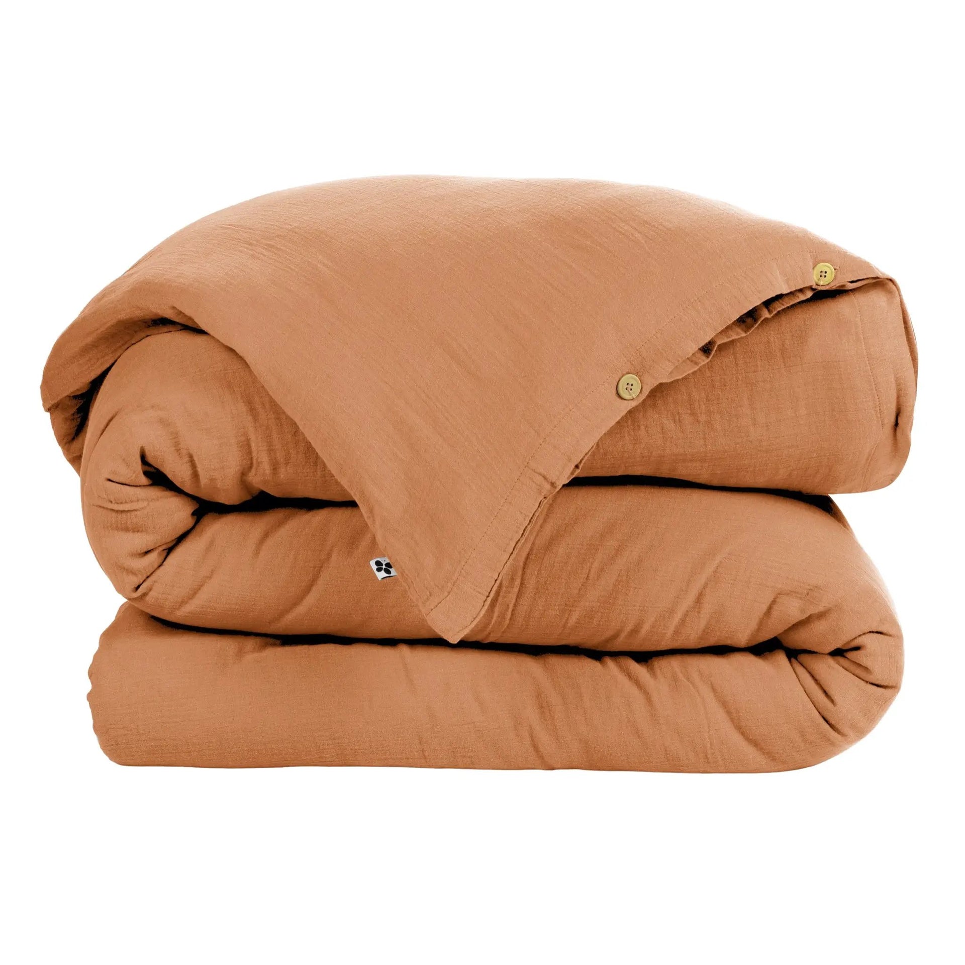 Housse de couette 140 x 200 cm Gaze de coton unie GAÏA Abricot by L'effet papillon