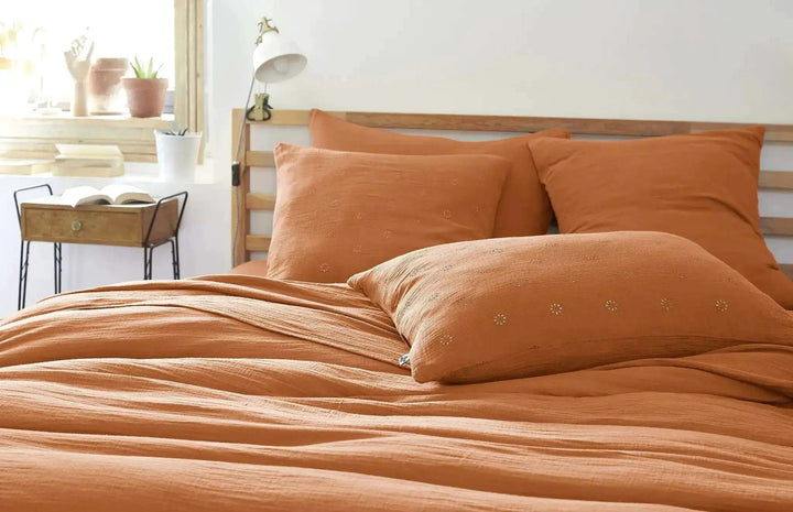 Taie d'oreiller Gaze de coton GAÏA BOHO Abricot by L'effet papillon