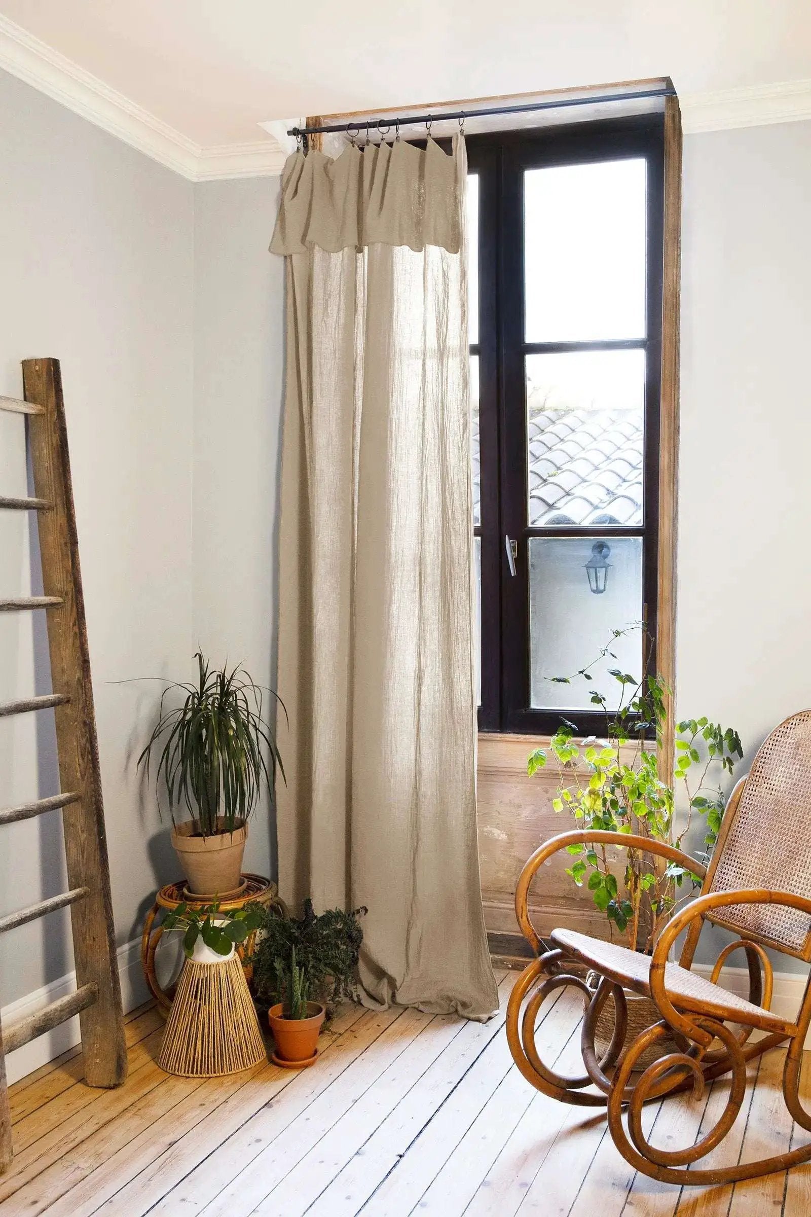 Rideau ajustable + 8 anneaux pince 140 x 300 cm Gaze de coton unie GAÏA Ficelle by L'effet papillon
