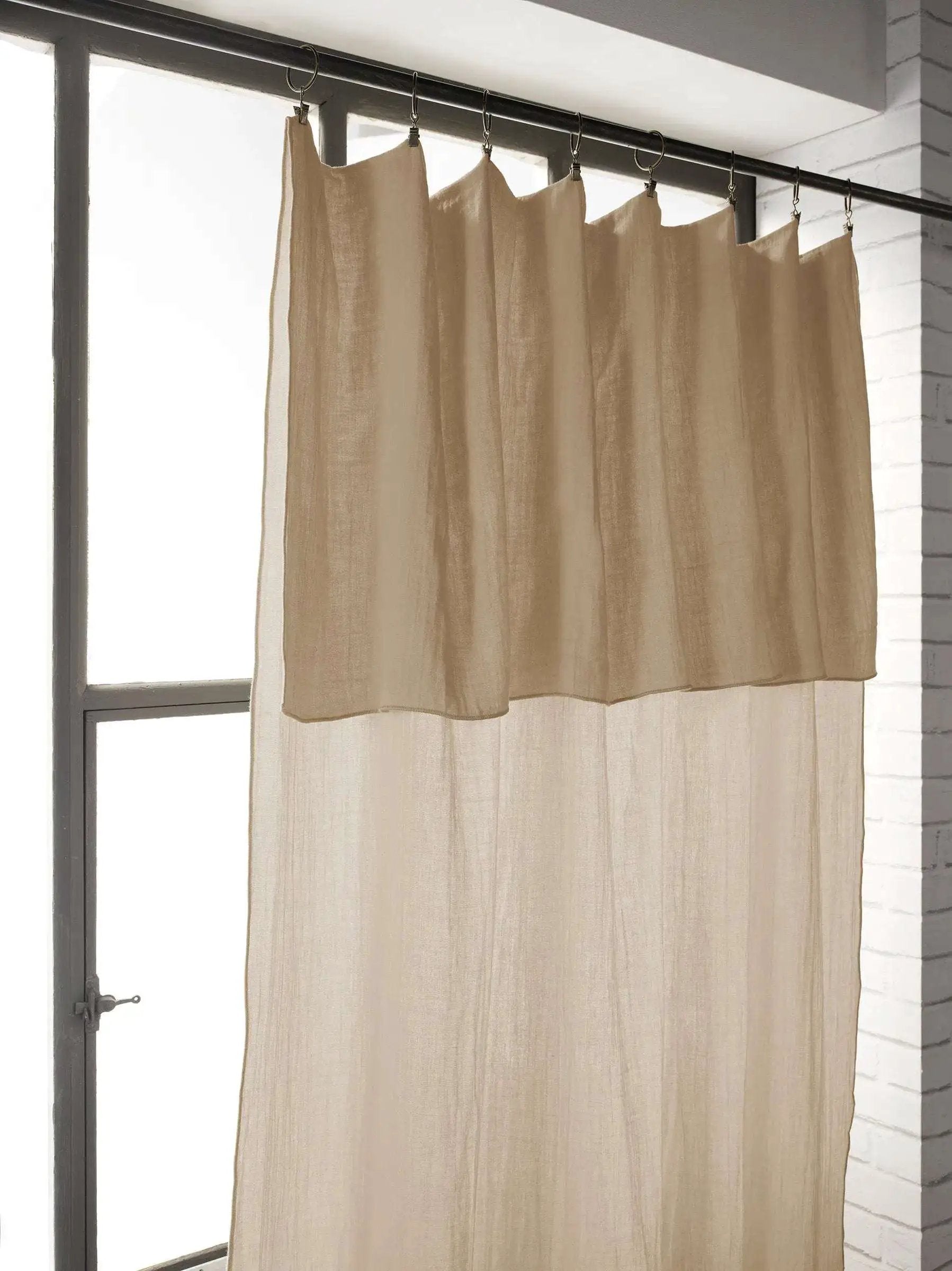 Rideau ajustable + 8 anneaux pince 140 x 300 cm Gaze de coton unie GAÏA Ficelle by L'effet papillon