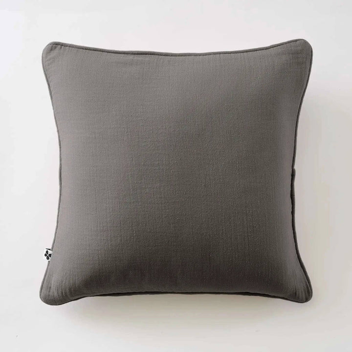 Coussin déhoussable avec passepoil Gaze de coton unie GAÏA Granit by L'effet papillon