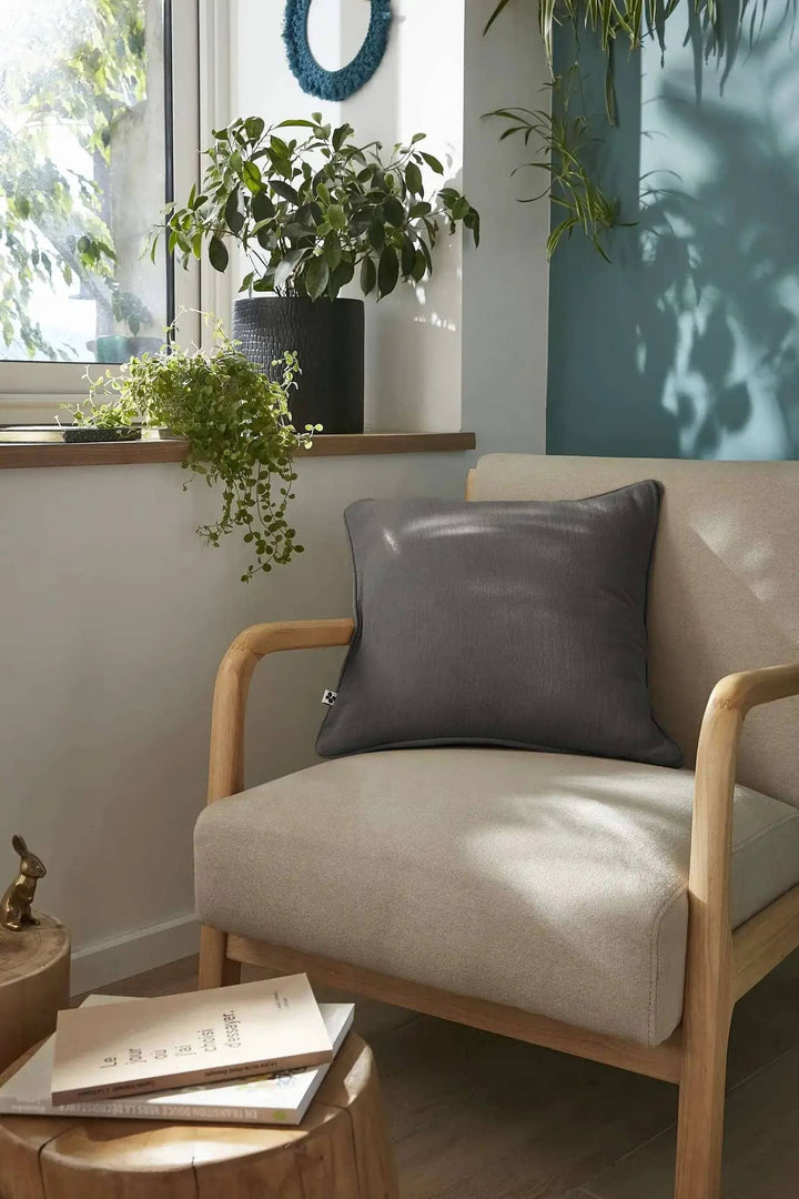 Coussin déhoussable avec passepoil Gaze de coton unie GAÏA Granit by L'effet papillon