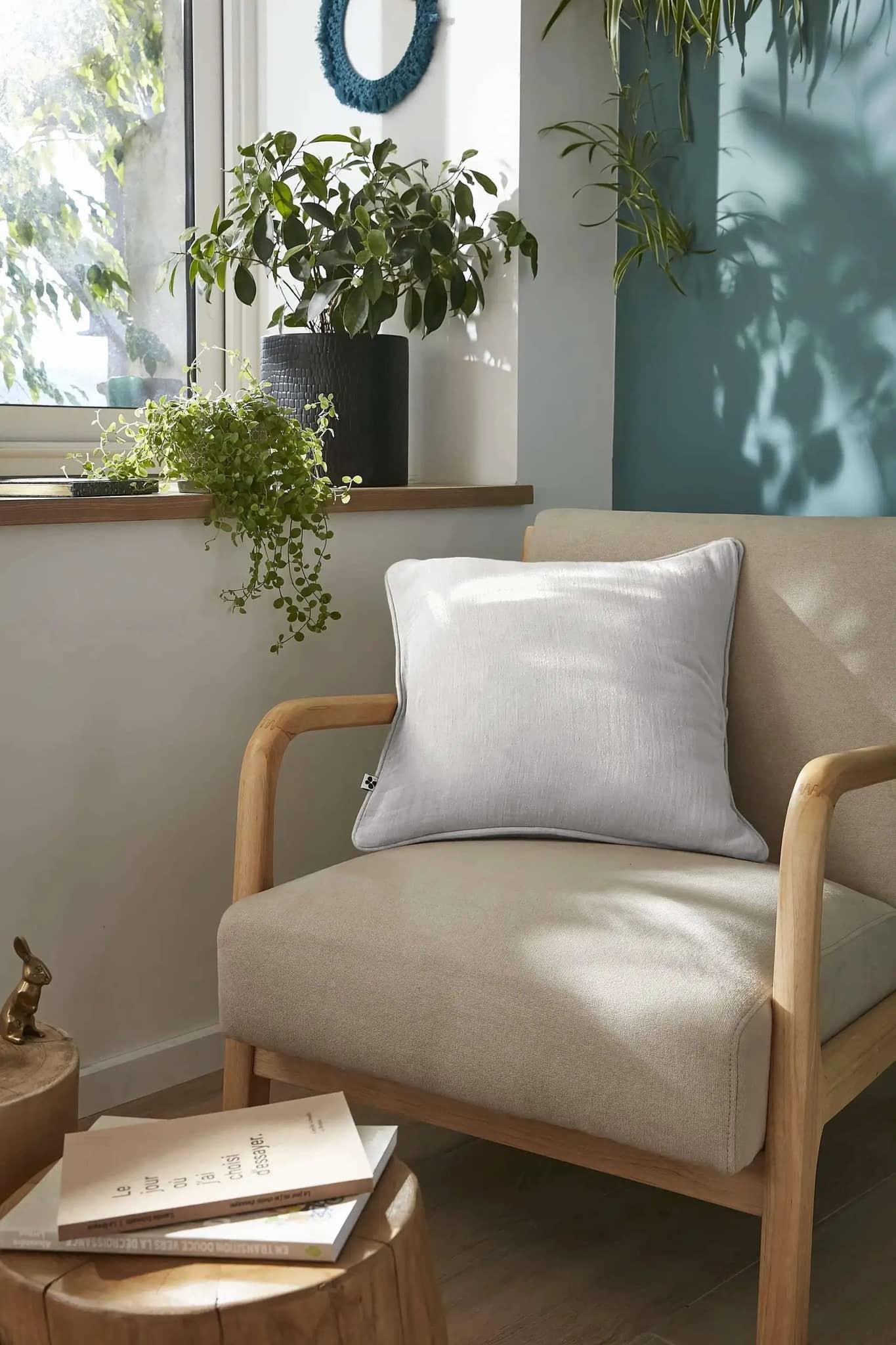 Coussin déhoussable avec passepoil Gaze de coton unie GAÏA Nuage by L'effet papillon