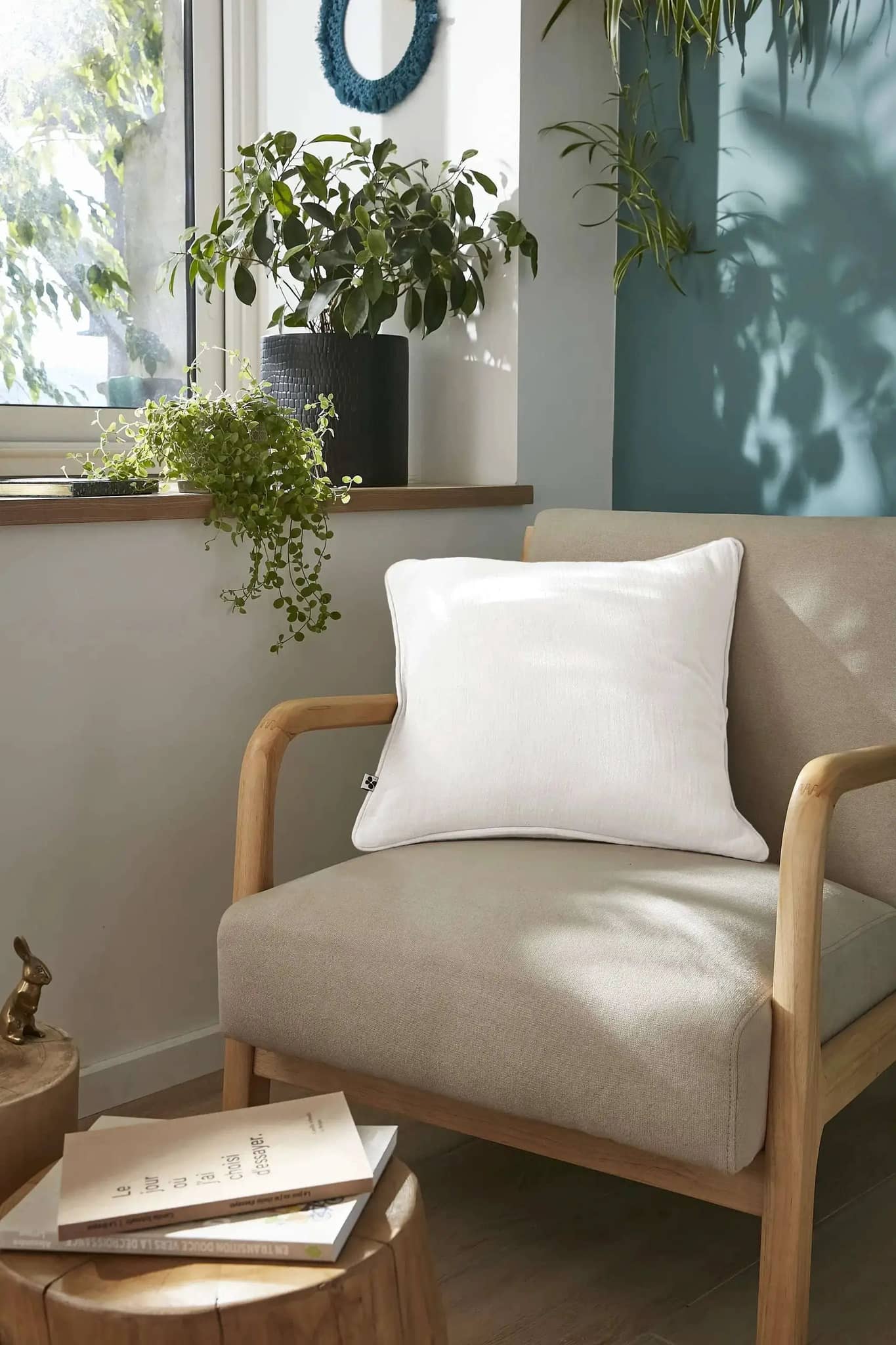 Coussin déhoussable avec passepoil Gaze de coton unie GAÏA Chantilly by L'effet papillon