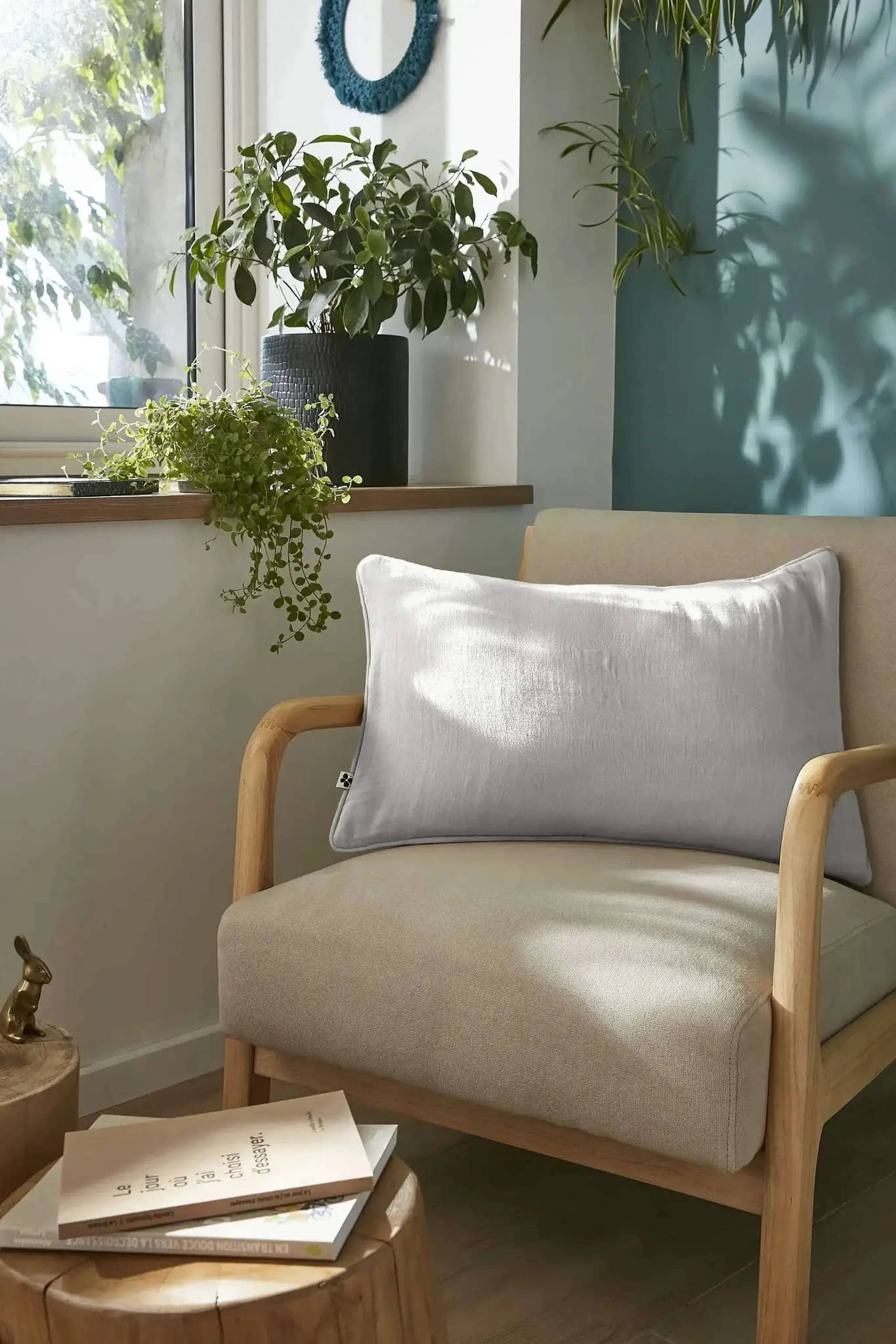 Coussin déhoussable avec passepoil Gaze de coton unie GAÏA Nuage by L'effet papillon