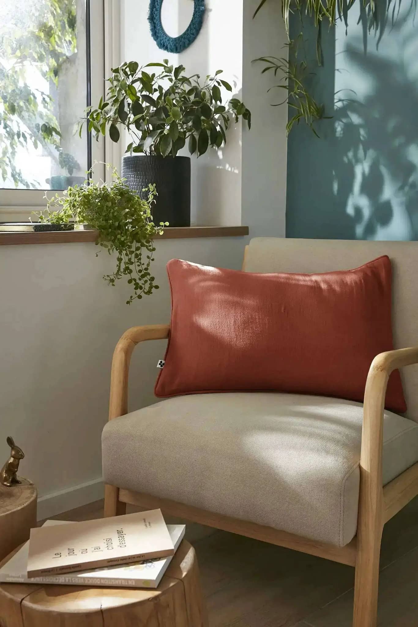 Coussin déhoussable avec passepoil Gaze de coton unie GAÏA Terracotta by L'effet papillon