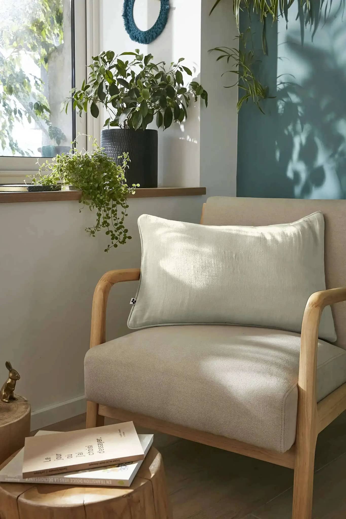 Coussin déhoussable avec passepoil Gaze de coton unie GAÏA Vert d'eau by L'effet papillon