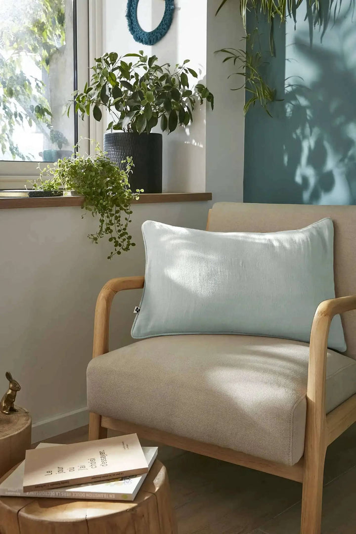 Coussin déhoussable avec passepoil Gaze de coton unie GAÏA Eucalyptus by L'effet papillon
