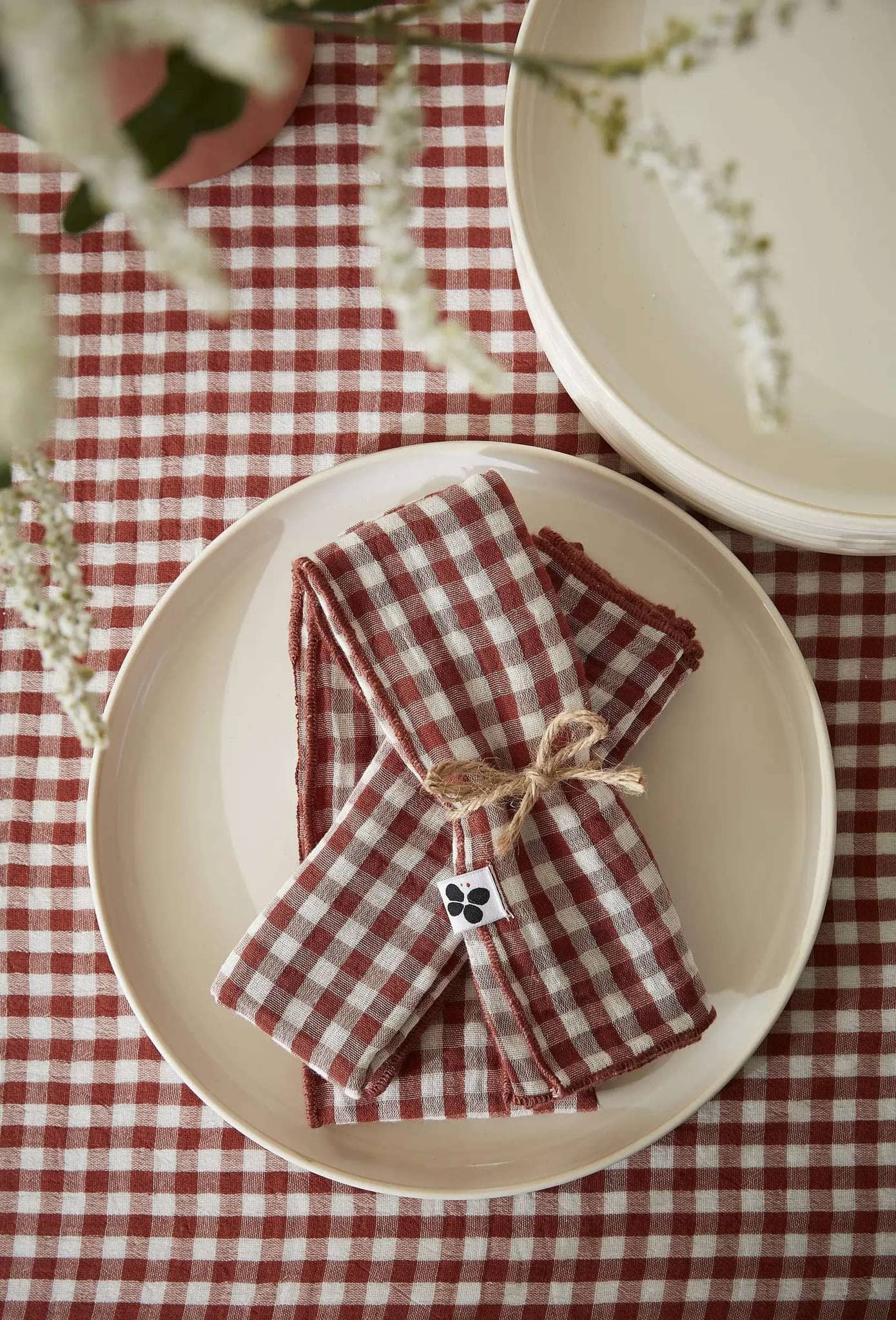 Lot de 3 serviettes 40 x 40 cm Gaze de coton tissée teinte VICKIE Terracotta by L'effet papillon