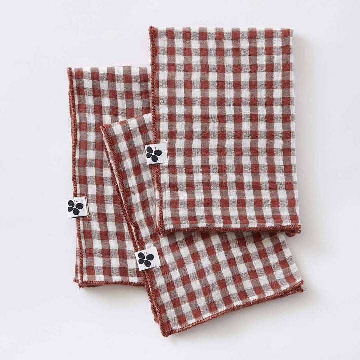 Lot de 3 serviettes 40 x 40 cm Gaze de coton tissée teinte VICKIE Terracotta by L'effet papillon