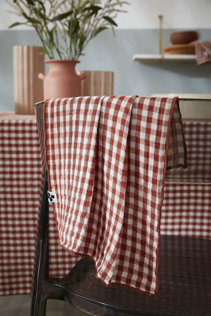 Nappe rectangle 150 x 250 cm Gaze de coton tissée teinte VICKIE Terracotta by L'effet papillon