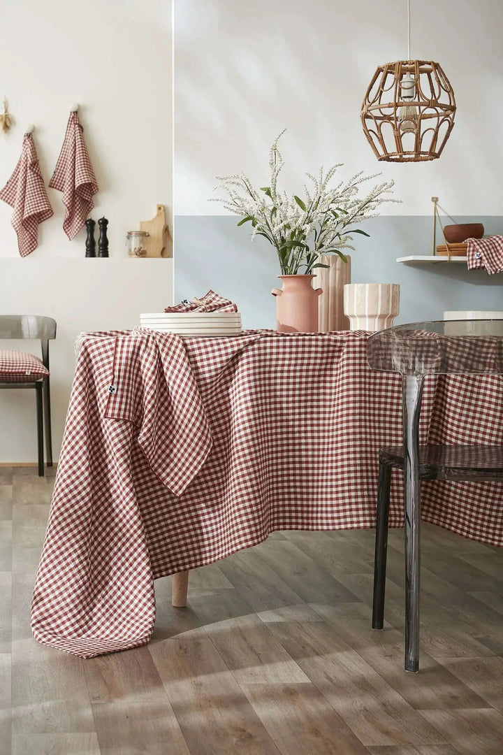 Nappe rectangle 150 x 250 cm Gaze de coton tissée teinte VICKIE Terracotta by L'effet papillon