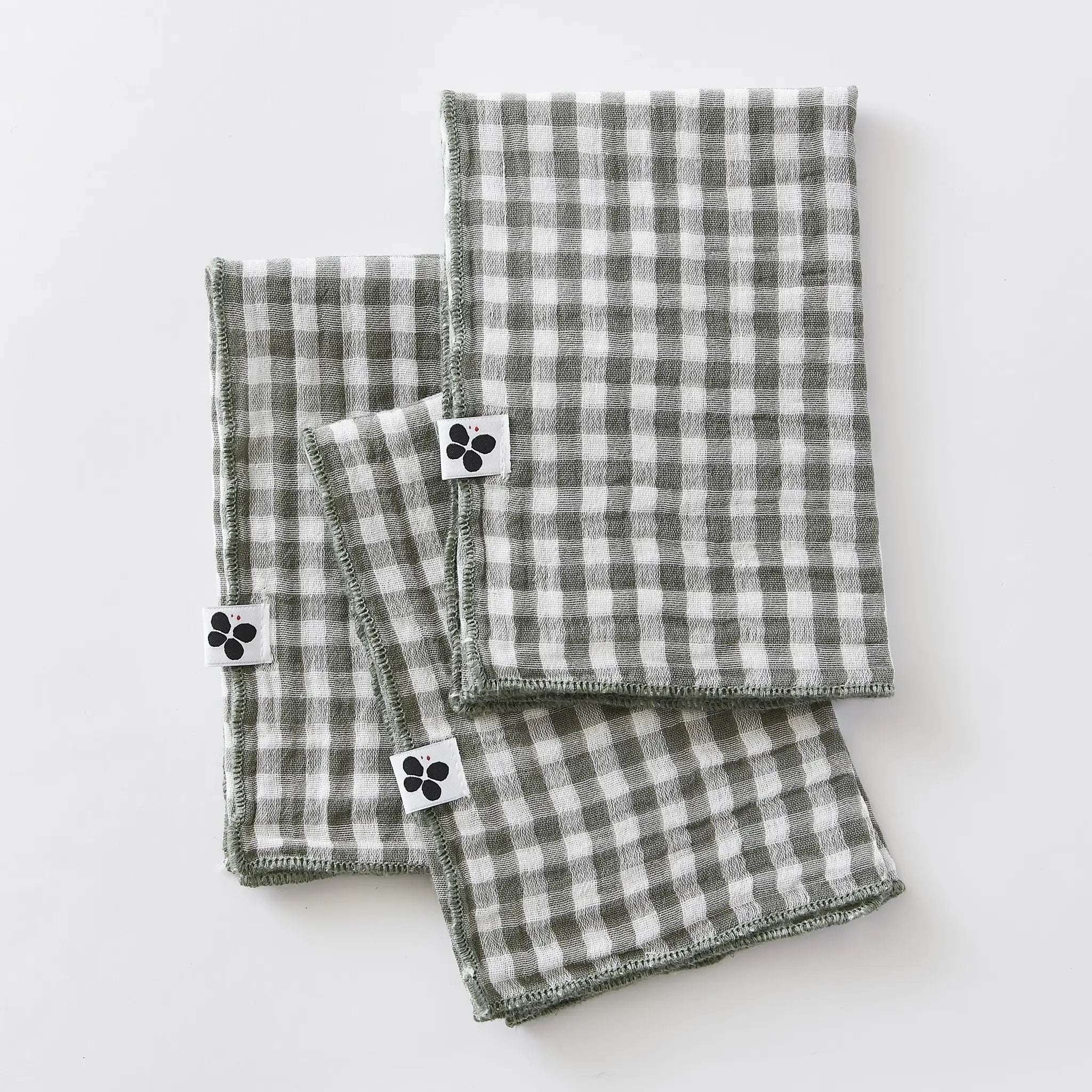 Lot de 3 serviettes 40 x 40 cm Gaze de coton tissée teinte VICKIE Romarin by L'effet papillon