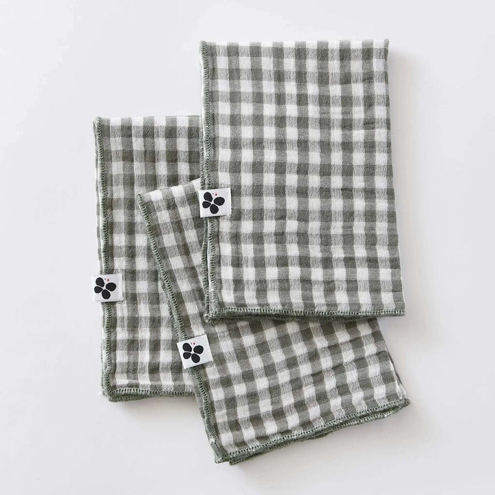 Lot de 3 serviettes 40 x 40 cm Gaze de coton tissée teinte VICKIE Romarin by L'effet papillon