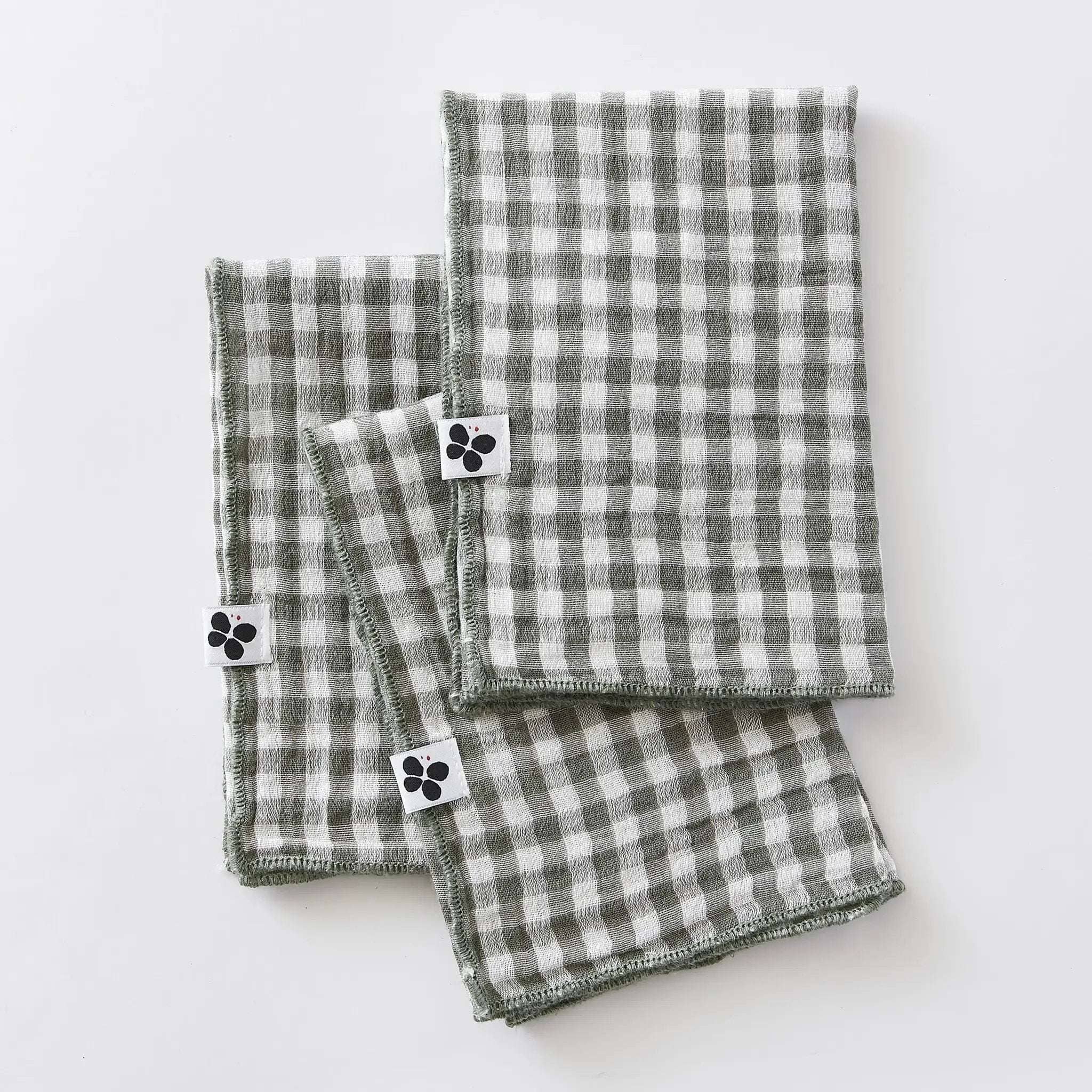 Lot de 3 serviettes 40 x 40 cm Gaze de coton tissée teinte VICKIE Romarin by L'effet papillon