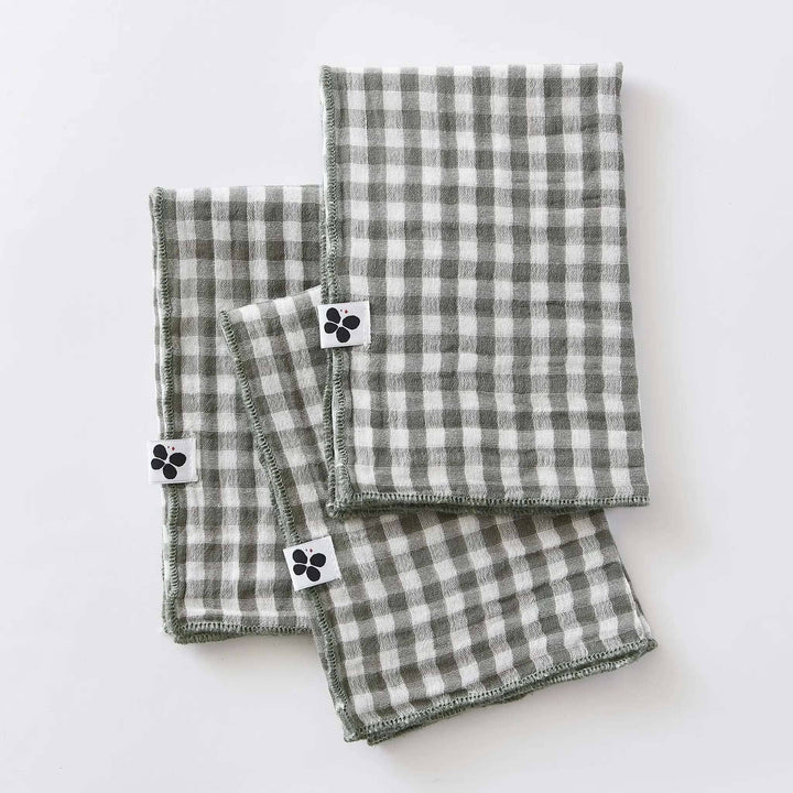 Lot de 3 serviettes 40 x 40 cm Gaze de coton tissée teinte VICKIE Romarin by L'effet papillon