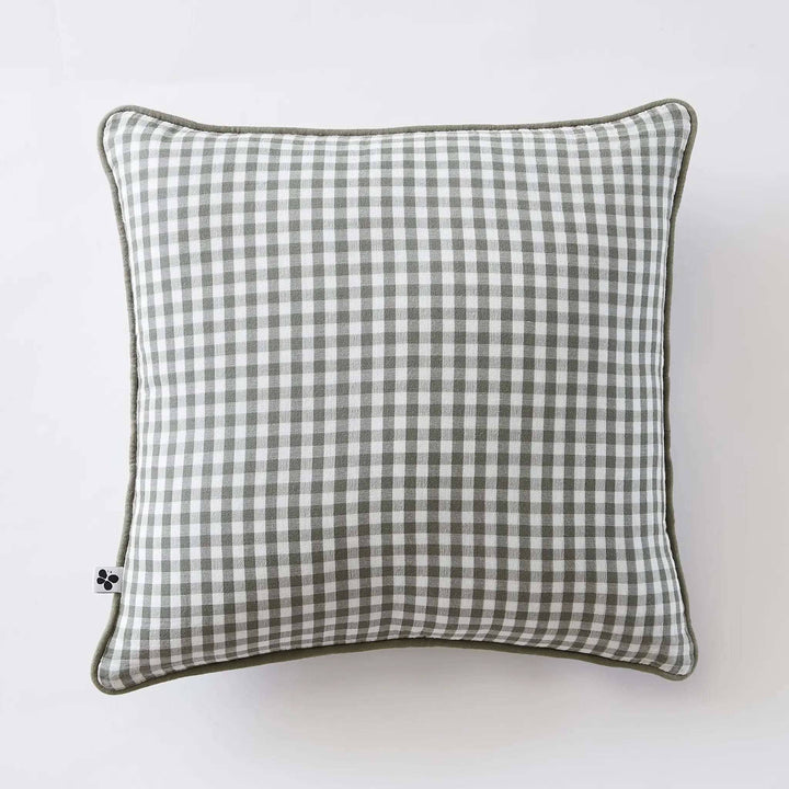 Coussin déhoussable avec passepoil Gaze de coton tissée teinte VICKIE Romarin by L'effet papillon