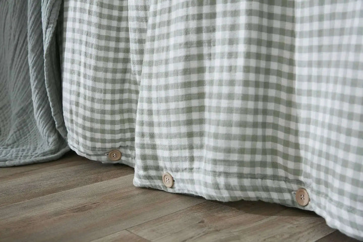 Housse de couette réversible Gaze de coton tissée teinte VICKIE Eucalyptus by L'effet papillon