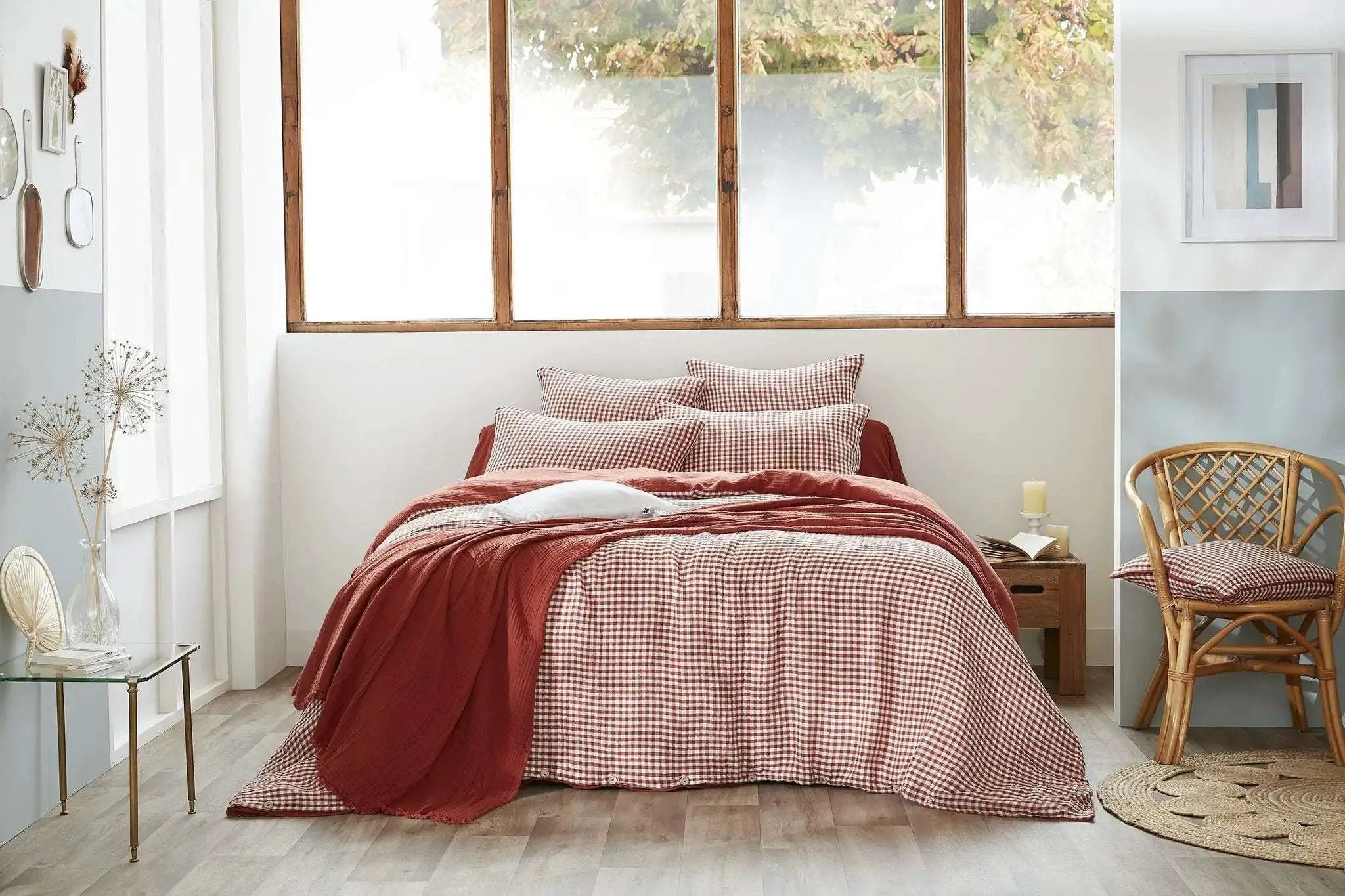 Housse de couette réversible Gaze de coton tissée teinte VICKIE Terracotta by L'effet papillon