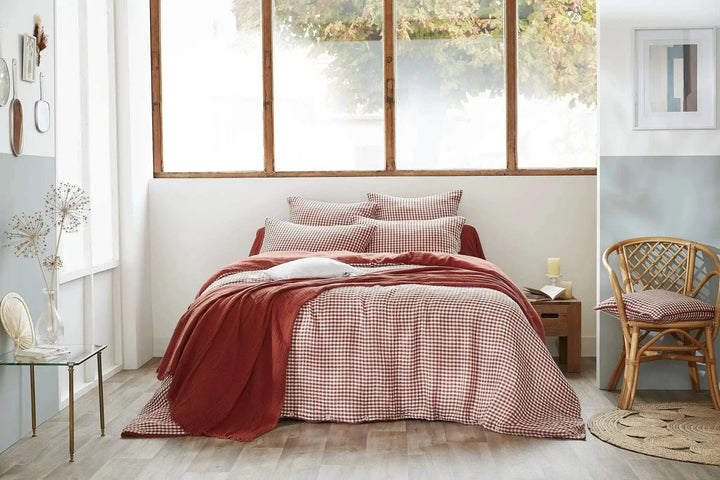 Housse de couette réversible Gaze de coton tissée teinte VICKIE Terracotta by L'effet papillon