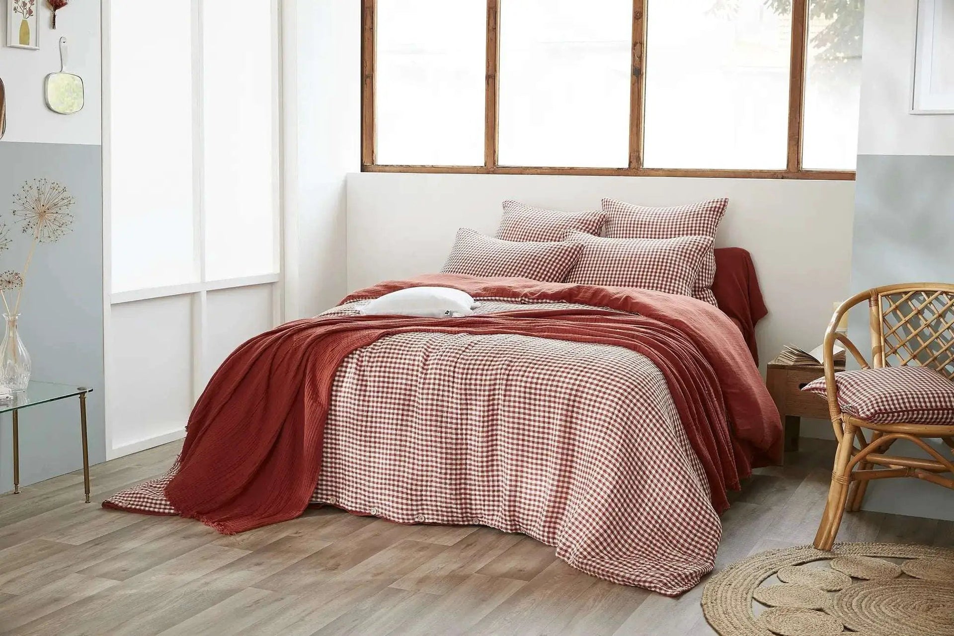 Housse de couette réversible Gaze de coton tissée teinte VICKIE Terracotta by L'effet papillon