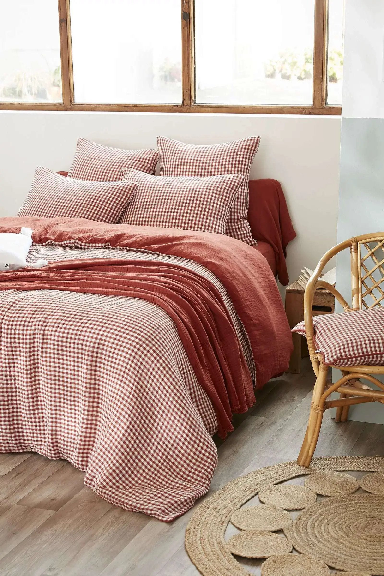 Housse de couette réversible Gaze de coton tissée teinte VICKIE Terracotta by L'effet papillon
