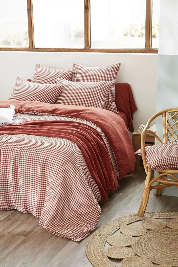 Housse de couette réversible Gaze de coton tissée teinte VICKIE Terracotta by L'effet papillon
