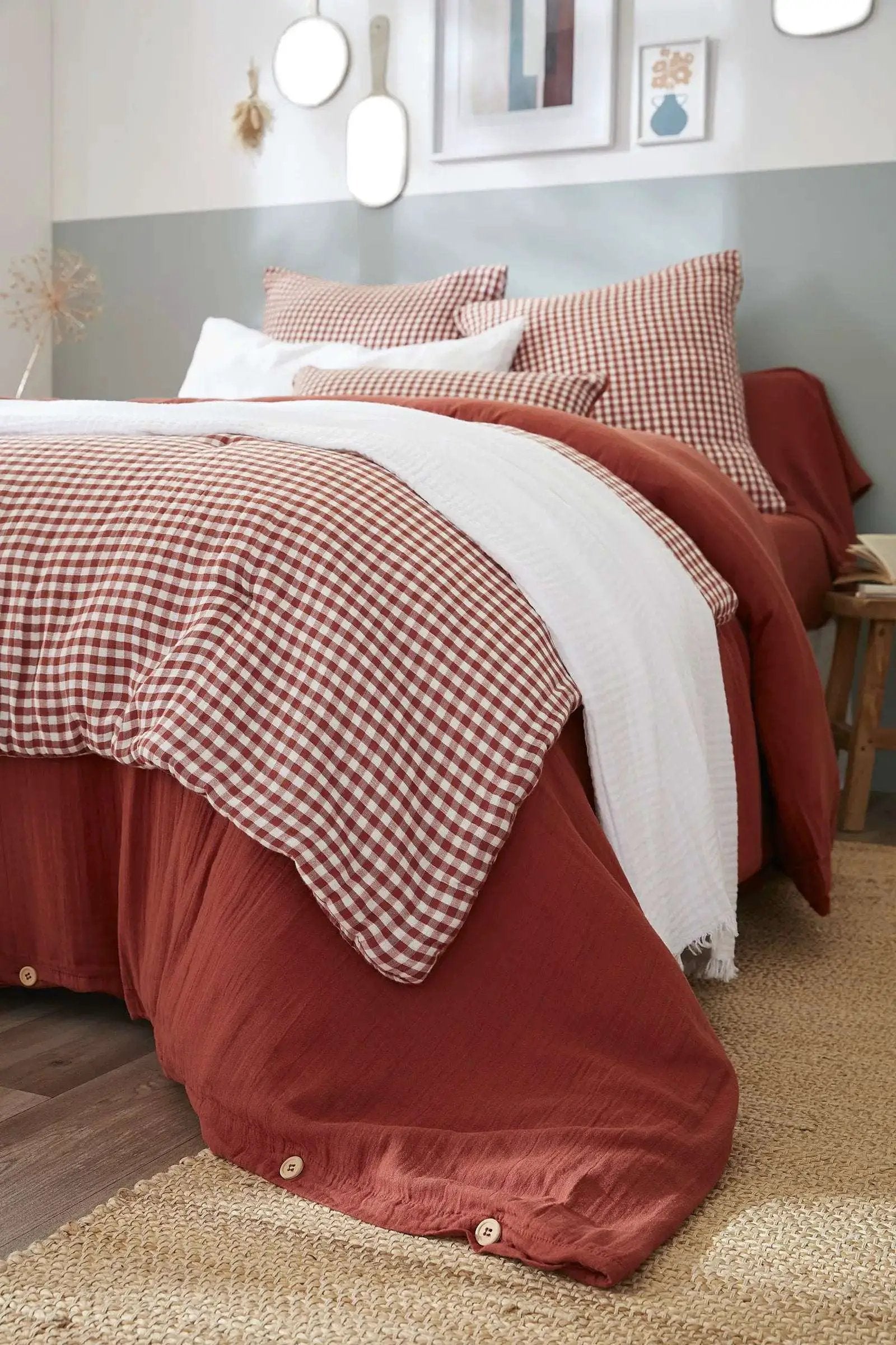 Housse de couette réversible Gaze de coton tissée teinte VICKIE Terracotta by L'effet papillon