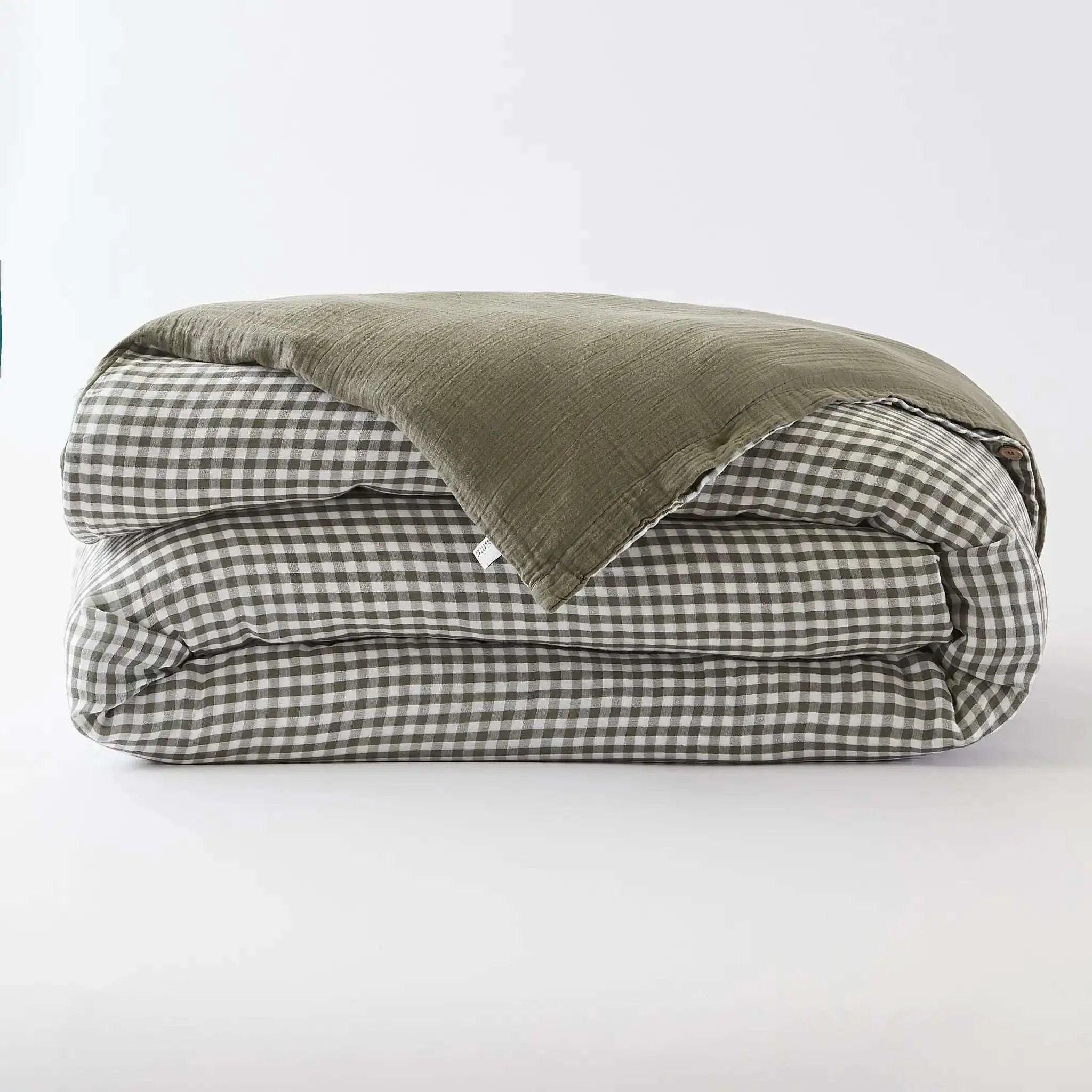 Housse de couette réversible Gaze de coton tissée teinte VICKIE Romarin by L'effet papillon