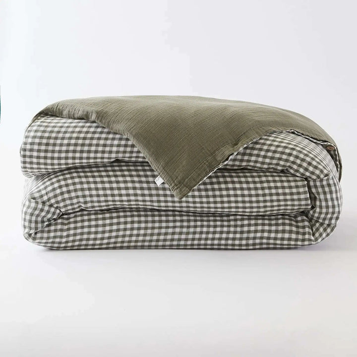 Housse de couette réversible Gaze de coton tissée teinte VICKIE Romarin by L'effet papillon