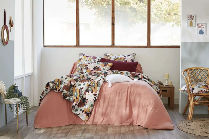 Housse de couette réversible Gaze de coton imprimée LÉANE Rose pêche by L'effet papillon
