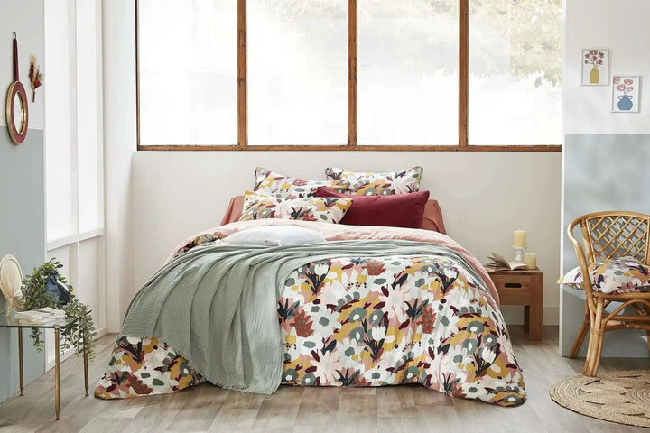 Housse de couette réversible Gaze de coton imprimée LÉANE Rose pêche by L'effet papillon