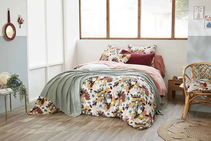Housse de couette réversible Gaze de coton imprimée LÉANE Rose pêche by L'effet papillon