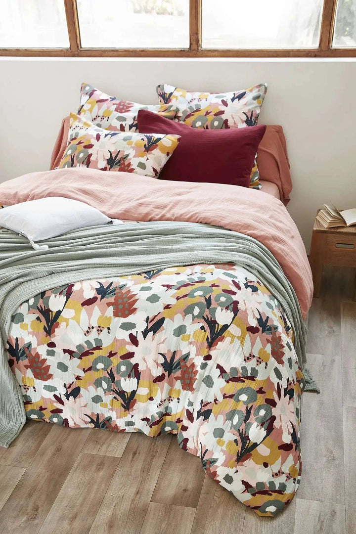 Housse de couette réversible Gaze de coton imprimée LÉANE Rose pêche by L'effet papillon