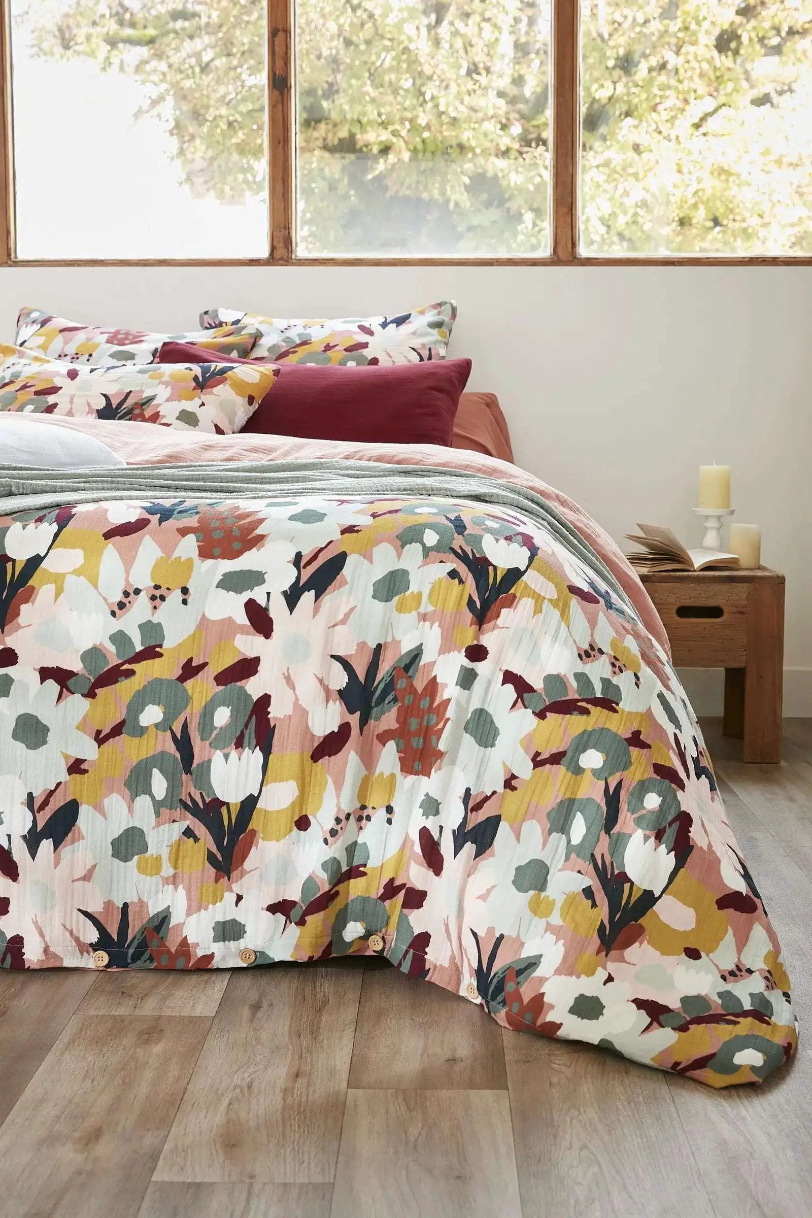 Housse de couette réversible Gaze de coton imprimée LÉANE Rose pêche by L'effet papillon